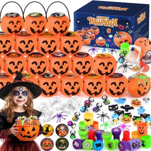 288PCS Halloween Party Favors - Prefilled Mini Plastic Pumpkin Cauldrons with Halloween Toys & Goodies | Kids & Adults Trick or Treat Gifts for Classroom, Home & Carnival