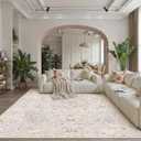 8x10 Beige Multi Washable Area Rug for Living Room Bedroom Neutral Floral Soft Low Pile Lightweight Throw Rug Non Slip Distressed Carpet Dining Room Nursery Classroom Playroom Home Decor