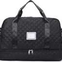 Travel Duffel Bag for Men and Women with Shoe Compartment, Carry-on Travel Bag for Fitness and Travel Detachable shoulder strap bag Black, 19.7 x 10.2 x 12.9 inches