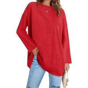 Fisoew Women's Long Sleeve Oversized T Shirts Loose Casual Crewneck Tunic Tops Soft Blouse Large, Red  Fisoew Women's Long Sleeve Oversized T Shirts Loose Casual Crewneck Tunic Tops Soft Blouse Large, Red