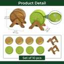Acacia Wood Coaster Set of 8 with Holder - Dual-Material Design (4 Wood & 4 Absorbent Felt Pads) - 3" Non-Slip Furniture Protectors for Coffee Table, Home Bar & Office, Round Coaster Set