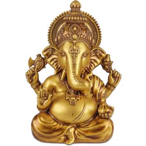 Decorative Lord Ganesha Statue | Gold Finish Hindu God Idol | Idol for Pooja Room | Statue for Home and Office Decor (Golden, 3.5 x 2 inches)