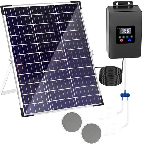 Lewisia 30W Solar Pond Aerator with Timer Air Pump Battery Aeration Kit Air Hoses and Bubble Stones Fish Tank Bubble Oxygenator 30W