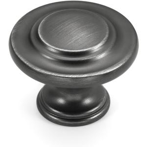 HESTIA HARDWARE 10 Pack | 1-1/3 Inch Round Pewter Silver Drawer Knob | Antique Drawer Knobs and Pulls, Kitchen Door Knobs for Cabinets Or Bathroom Cabinet Knobs | Dark Grey Dresser Knob(Z4.10.B)