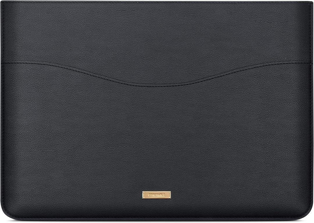 Comfyable Slim Laptop Sleeve 13 Inch Compatible with MacBook Air & MacBook Pro M2 M1 2022 2020, Faux Leather Computer Cover Case with Accessory Pocket (Model #s A2338 A2337 A2681), Black