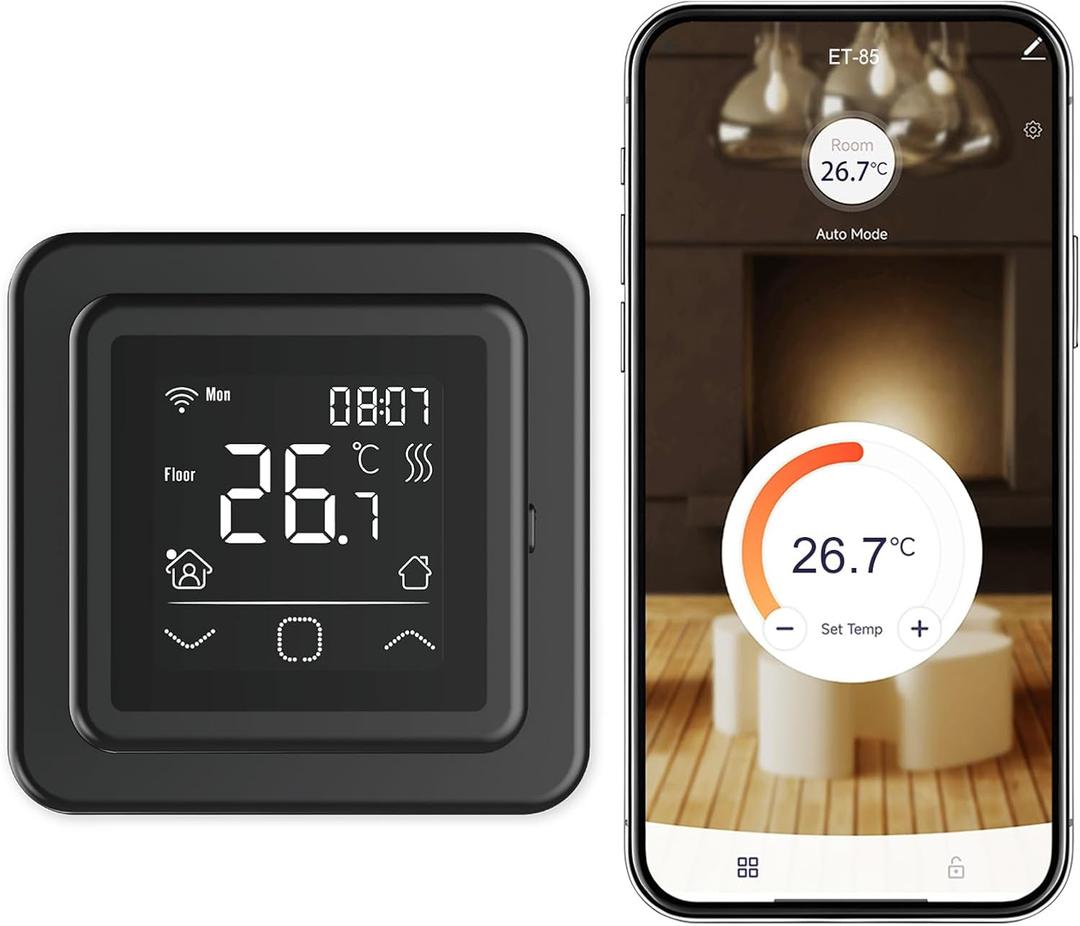 HEATIT Programmable Thermostat, WiFi Smart Thermostat for Electric Radiant Floor Heating with Touchscreen, 85V-265V Wide Voltage Range, Dual Sensing, Black