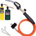 Propane Torch Hose Kit 3.6Ft, Mapp Map Gas Torch Kit Trigger Start, Adjustable Flame Knob Near Torch Head Stainless Steel, Soldering Torch for Gift-with Hook