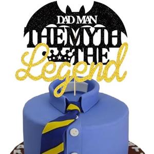 The Man The Myth The Legend Cake Topper for Man Male Black Crown King Happy Birthday Theme Decor Supplies Daddy Father's Day Family Party Decorations, Set of 3