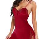 DIKFA Women's Lingerie Lace Babydoll Chemises Sexy Spaghetti Strap Nightgown (M)
