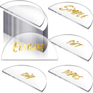 Bucherry 30 Pcs Clear Acrylic Place Cards for Wedding, 2 x 4 Inch Half Circle Table Number Card DIY Blank Name Plate Blank Seating Card for Wedding Guest Names Table Numbers