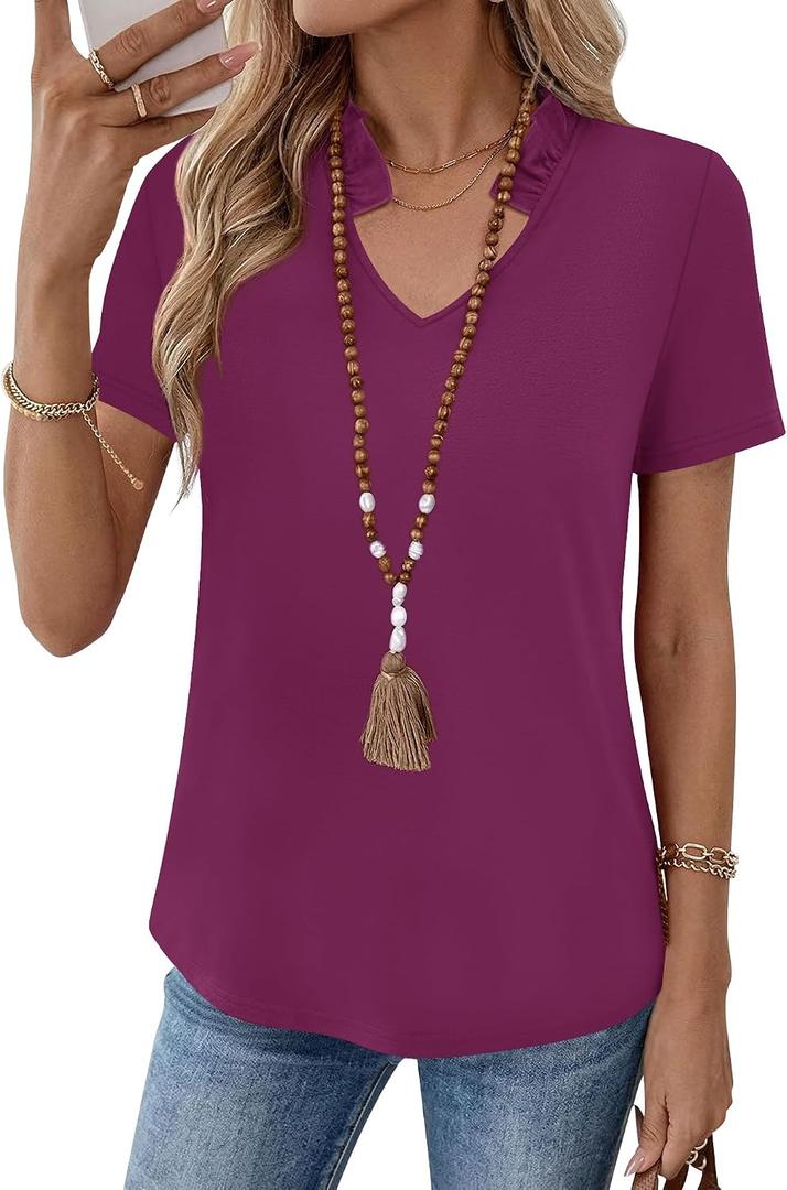 Kistore Womens Summer Tops Short Sleeve V Neck Casual Shirts Beach Vacation Dressy Work Blouses (XXL)