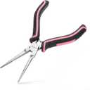 6 Inches Small Needle Nose Pliers for Jewelry Making Serrated Jaws Mini Extra Long Needle Nose Pliers with Spring, Tiny Precision Jewelry Making Supplies for Gripping, Pink Tool for Women