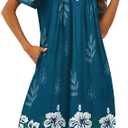 Ekouaer Women's House Dress with Pockets Moomoo Dresses Short Sleeve Mumu Nightgown Lounge Dress Button Down Sleepwear 3XL
