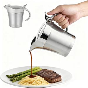 Stainless Steel Gravy Boat with Hinged Lid, Double Insulated Gravy Boat for Hot & Cold Sauces, Holiday Dinners and Thanksgiving (450ML/16 OZ)