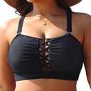 Plus Size Bikini Swimsuit Top - Women Bandeau Swim Top Lace Up Bathing Suit Bra for Large Bust Swimwear, 22W
