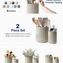 LE TAUCI Utensil Holder for Kitchen Counter, 7.3"+5.4" Fluted Ceramic Utensil Crock Organizer for Countertop, Heavy Large Holder for Spatulas, Spoons, Set of 2, Oatmeal Greige