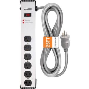 Digital Energy 20 Amp 6-20/T- Slot Plug | 25-Ft Cord - 900 Joule Surge Protector | 6-Outlet, Heavy Duty Steel Body Power Strip