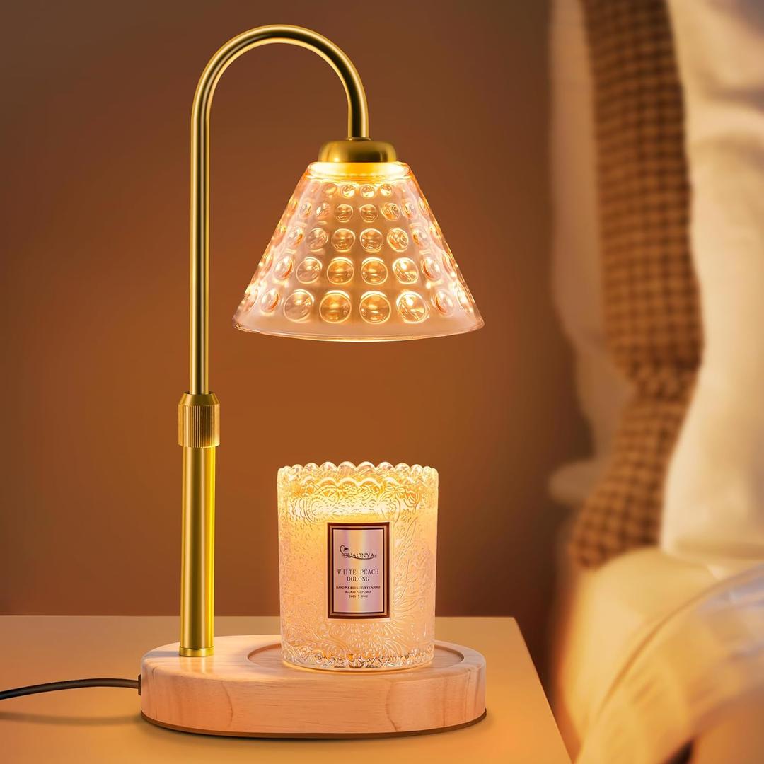 Candle Warmer Lamp with Timer Dimmable, Birthday Gifts for Women Mom, House Warming Gifts New Home Decor, Wax Melt Warmer for Jar Candles, Home Bedroom Decor with 2 Bulbs (Glazed Gold)