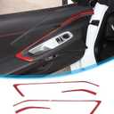 Car Inner Door Armrest Panel Cover Trim for Corvette C8 Z06 2020-2025, Car Interior Decoration Accessories Carbon Fiber (Red carbon fiber-Armrest frame)