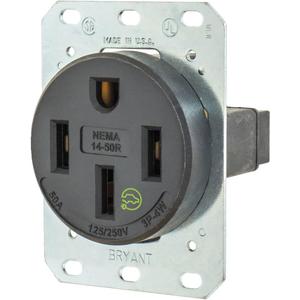 Bryant Electric 9450FR 50 Amp 125/250V NEMA 14-50R Flush Straight Blade Receptacle, Black