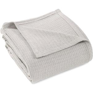 Superior Waffle Weave Cotton Blanket, for Picnic, Beach, Traveling or Camping, Comfy Blanket, Bedroom Decor, Essentials, Cover for Bed, Couch, Lounging, Honeycomb Knit, Full/Queen, Silver