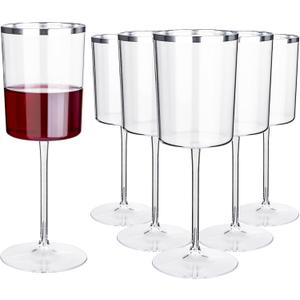 12 Pack Plastic Wine Glasses - 10 Oz Plastic Wine Glasses with Stem - Square Silver Disposable Stemmed Glass for Parties & Weddings & Outdoors