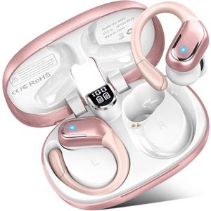 Wireless Earbuds, 75Hrs Bluetooth 5.4 Headphones Sport, Bluetooth Earbuds with ENC Noise Canceling Mic, Bass Stereo Wireless Earphones IP7 Waterproof Over Ear Buds with Earhooks for Running, Rose Gold (Deep Pink)