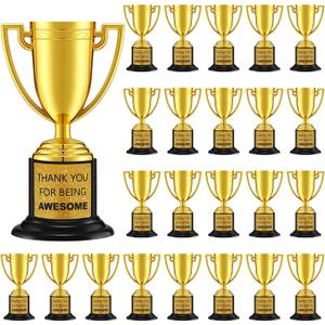 Highergo 24 Pcs Mini Trophies Awards Plastic Gold Trophy Cups Party Favors Adults Metal Trophy with Stickers for School Football Golf Sports Competition Staff Reward Appreciation Gifts
