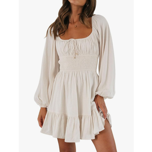 LILLUSORY Women's Long Sleeve Mini Cottagecore Dresses 2025 Summer Square Neck Casual Flowy Short Dress Spring Outfits S