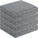 Homaxy 100% Cotton Terry Kitchen Towels(Grey, 13 x 28 inches), Checkered Designed, Soft and Super Absorbent Dish Towels, 4 Pack