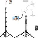Phone Tripod Stand, 85" Tall Cellphone Tripod for iPhone with Gooseneck Remote, Flexible Portable Phone Stand for Recording, Compatible with iPhone 14 13 12 pro Android Camera (Black)