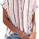 SySea Womens Short Sleeve Striped Shirts Casual Button Down V Neck Work Blouses Tops, M