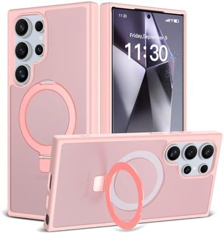 ULXITEYU Magnetic for Samsung Galaxy S24 Ultra Case, 6.8", Compatible with MagSafe, Rugged Kickstand, Not-Yellowing Military-Grade Protection, Matte Pink