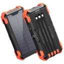 GOODaaa Portable Charger 24000mAh Built in 4 Cables and Thermometer 15W Fast Charging Power Bank Five Outputs Three Inputs Solar Charger Power Bank, SOS/Strobe/Strong Flashlights, Carabiner