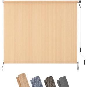 KELIXU Patio Shades Roll Up Outdoor Blind, 10' W x 8' H Cordless Sun Shade Privacy Screen with 90% UV Protection Exterior Roller Shade Cloth for Porch Pergola Backyard Windows Balcony, Walnut