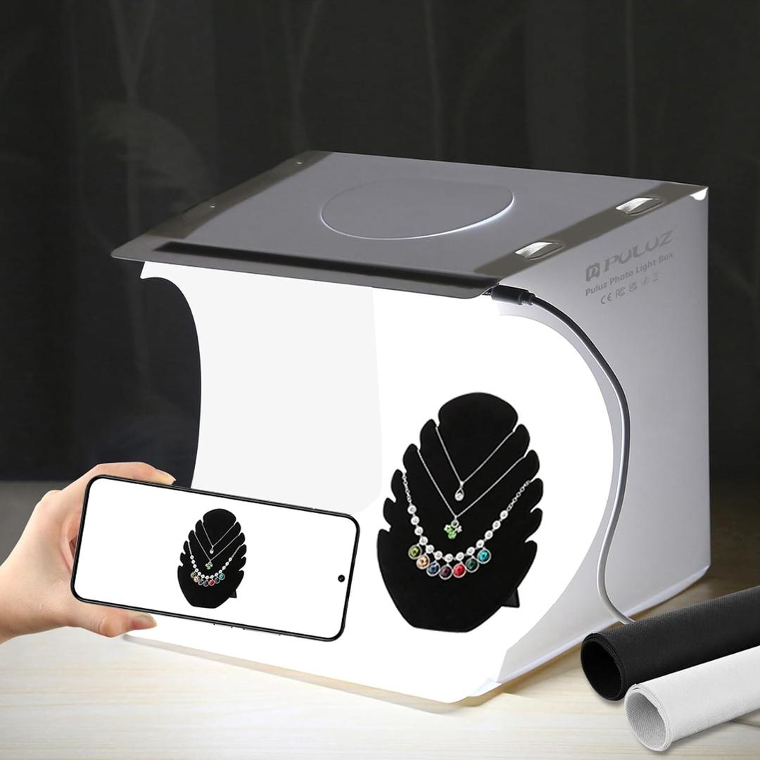 DUCLUS Mini Photo Studio Light Box,Portable Folding Photography Light Tent kit with 40pcs LED Light + 6 Kinds Color Backgrounds for Small Size Products