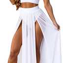 2 Piece Sets for Women Summer Sexy Double High Split Maxi Dresses Skirt Set Beach Swimwear Cover Ups Vacation Outfits (White, S)