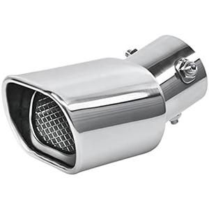 Stainless Steel Car Exhaust Square Tip, 2.5" to 3.7" Universal Car Exhaust Pipe Tail Throat Tail Pipe, Modification Tailpipe Flue Muffler Rear Tip Pipe with Mesh (Curved,Silver)