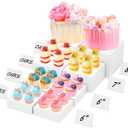 BreeziiDesign 8 Buffet Risers with Mini Signs, Buffet Table Risers and Stands, Acrylic Cube Display Box for Catering Party Table Food Display, Dessert, Cakes - White, Set of 8 Boxes