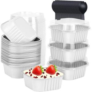 LNYZQUS 5oz Mini Cake Tins With Lids 40 Pack, Aluminum Foil Muffin Pans Cupcake Cups,Small Disposable Ramekins Brownie Baking Pans Cupcake Containers Holders For Wedding Party-White