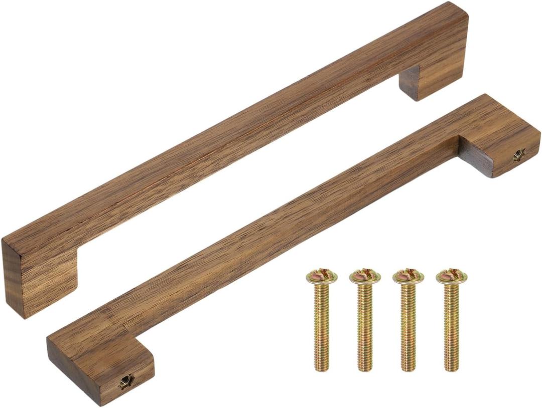 uxcell 4Pcs Wood Drawer Pulls, 8 Inch Hole Center Square Wooden Drawer Pulls Cabinet Handles with Screws for Kitchen Dresser Wardrobes Door Cupboard, Dark Walnut