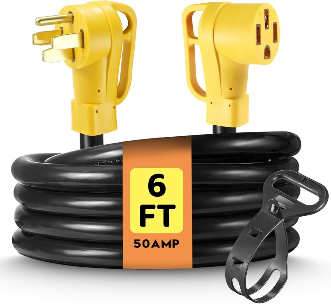50 Amp RV/EV Extension Cord 6 FT Outdoor with Grip Handle, Flexible Heavy Duty Gauge 6/3AWG+8/1AWG 4 Prong RV Power Cord Waterproof, NEMA 14-50P to 14-50R, ETL Listed
