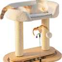 5-in-1 Small Wooden Cat Tree Tower,16.34" Lx11.81 Wx16.54 H,Natural Sisal Cat Scratching Post with Bed for Indoor Cats,Interactive Cat Feather Toy,Ball Track Toy for Kittens and Cats,White