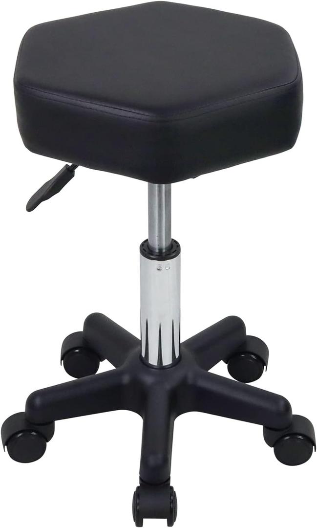 FURWOO Hexagon Rolling Stool Height Adjustable Stool with Wheels for Spa Salon Massage Black