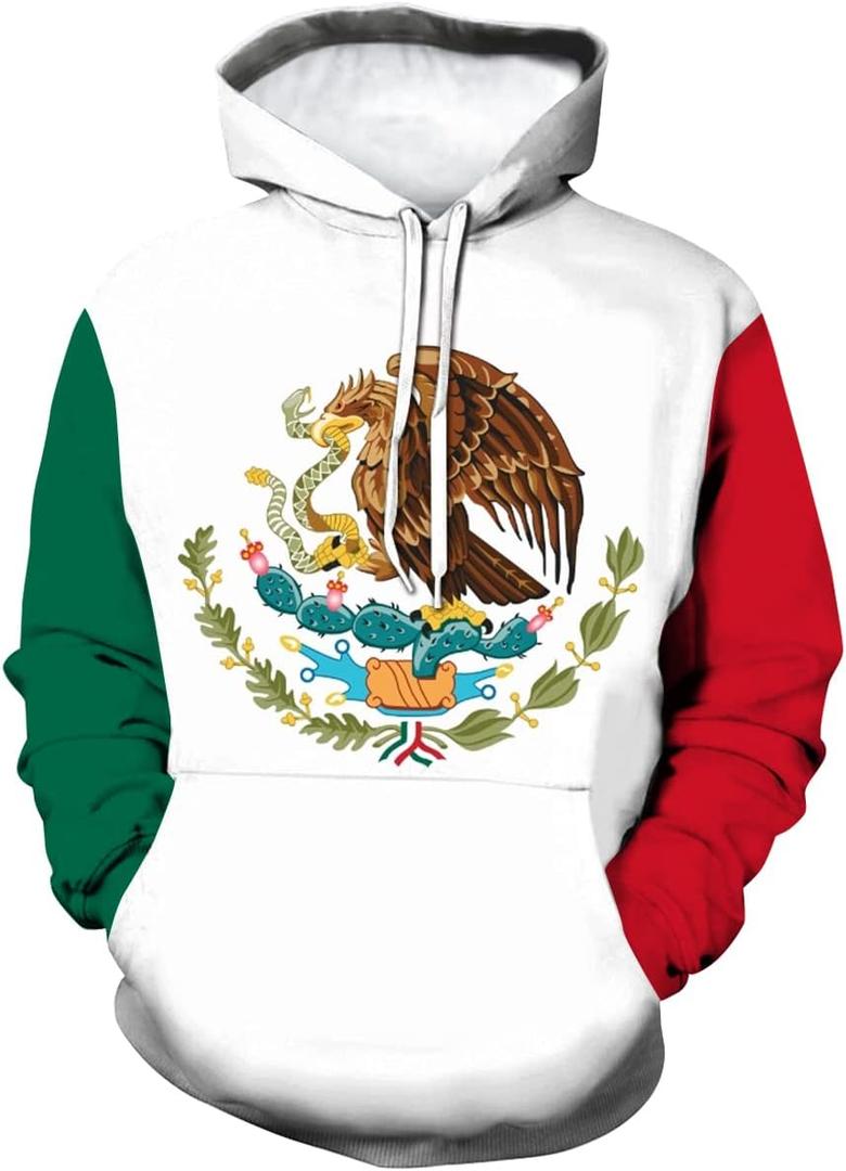Unisex Fashion Sweatshirt Pullover 3D Mexico Flag Graphic Hoodie, Medium 