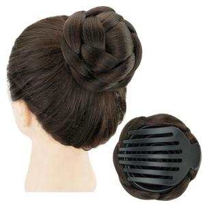 IMISSU Braided Chignon Hair Donut Hairpieces Dancer Scrunchie Claw Hair Bun Updo Wig (Chocolate Brown)