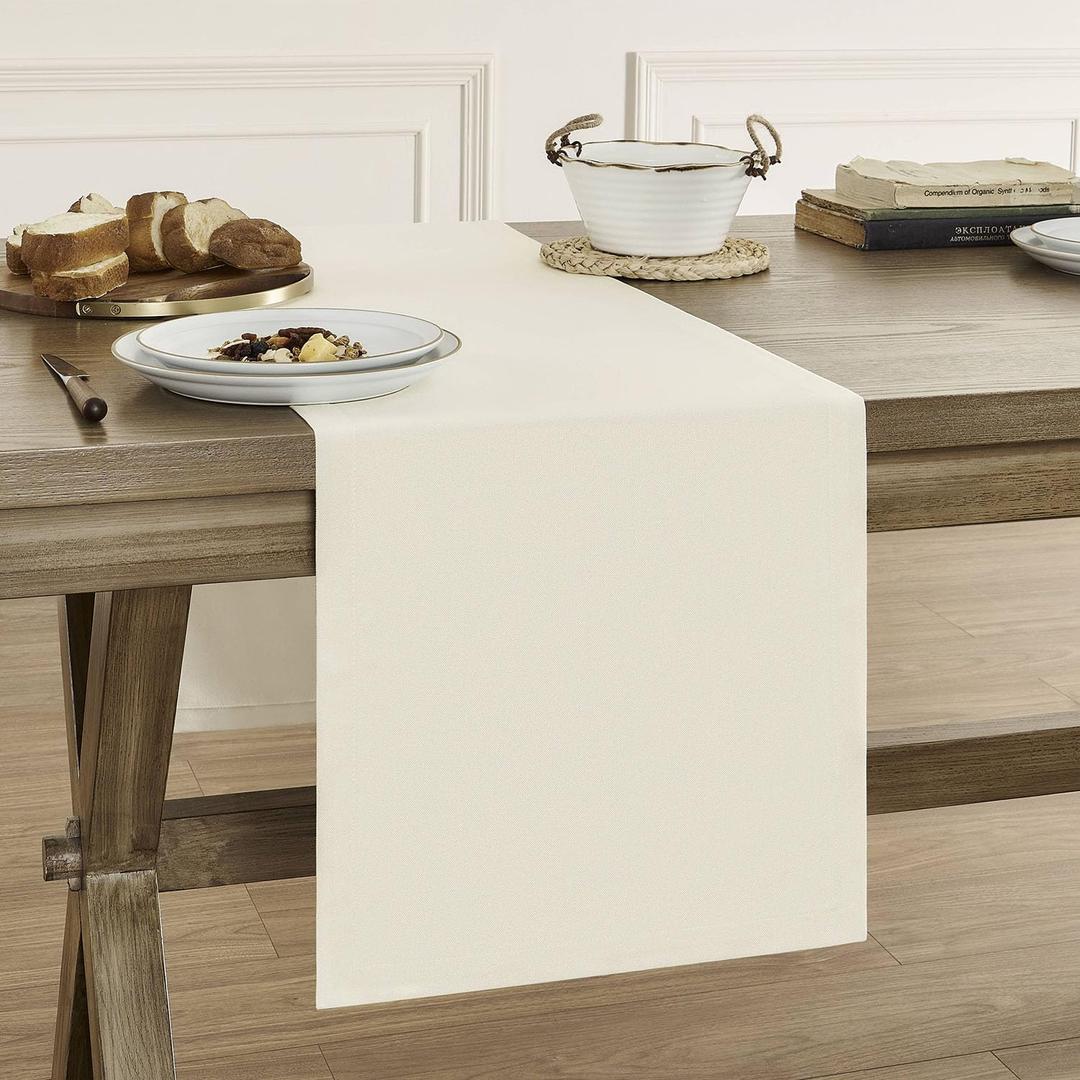 ZeeMart Basic Linen Style Table Runner, 14 x 48 Inch Off White, Rustic Farmhouse Creamy White Table Runners 48 Inches Long, Everyday Polyester Table Runner - Machine Washable & Easy Care (Ivory)