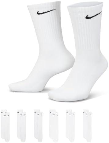 Nike Kids' Everyday Cotton Cushioned Crew Socks (3 Pair), White/Black, Small