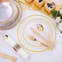 WELLIFE 210PCS Clear-Gold Plastic Plates - Dinnerware Sets for 30 Guests - 60 Disposable Plates, 90 Plastic Silverware, 30 Cups, 30 Napkins for Party