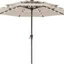 JEAREY 3 Tiers Patio Umbrella with Solar Lights 9ft Outdoor Market Table Umbrellas with Push Button Tilt for Outside Pool Garden, Tan